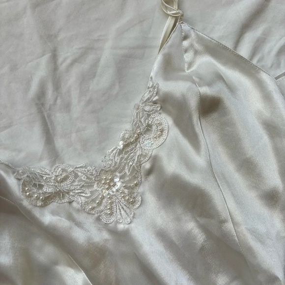 Frederick’s of hollywood vintage white lace beaded pearl satin maxi slip dress - Picture 3 of 5